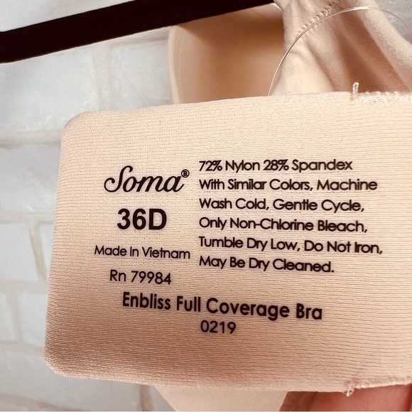 NWT Soma Enbliss Full Coverage Lined Underwire Bra 36 D Porcelain nude #0593 - Picture 8 of 13